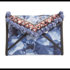 REBECCA MINKOFF Dreamy Pom Leo Clutch-Blue Tie Dye